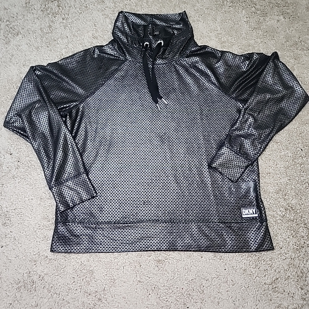 DKNY Sport Sweater Womens Black,silver High Neck Long Sleeve Pullover Breathable